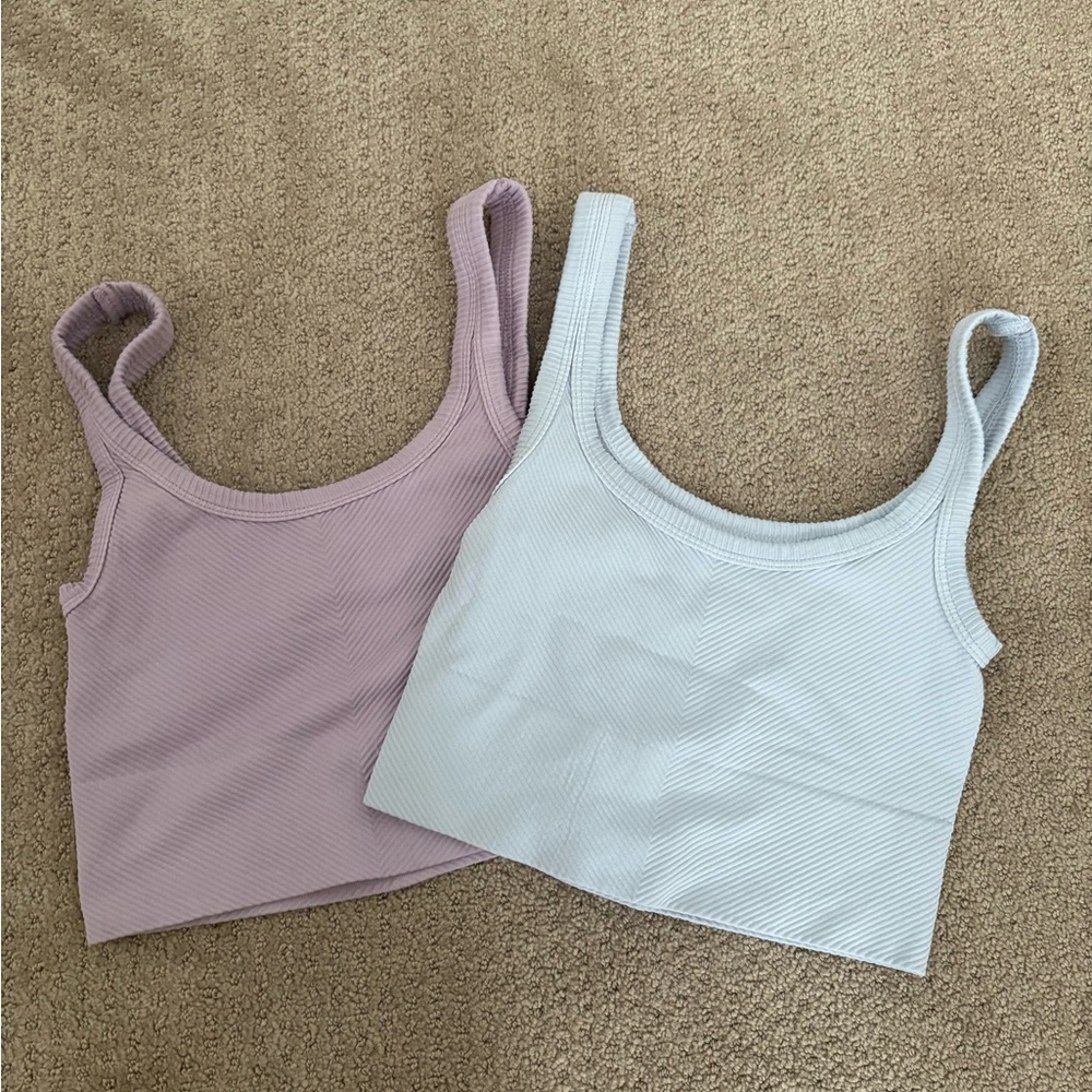 Women's Ribbed Crop Top Duo - Mauve and Light Blue